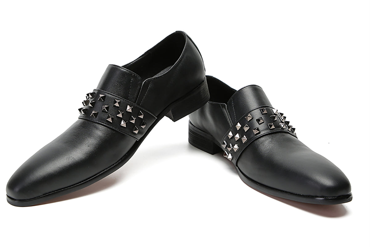 Mens Silp On Dress Formal Leather Rivet Loafers