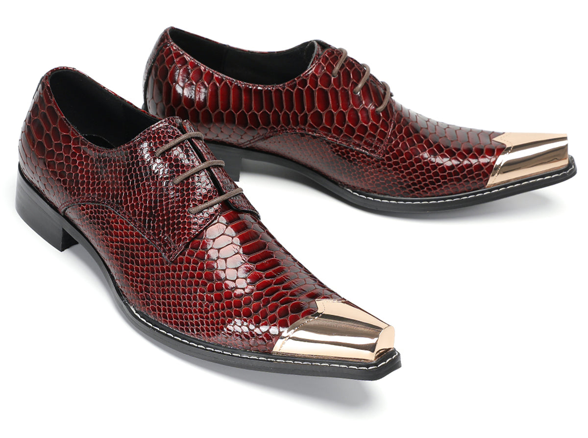 Mens Snake-Print Dress Casual Patent Leather Western Oxfords