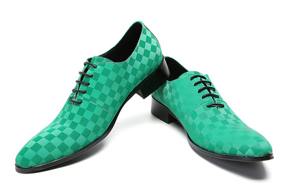 Mens Dress Casual Leather Plaid Fashion Oxfords