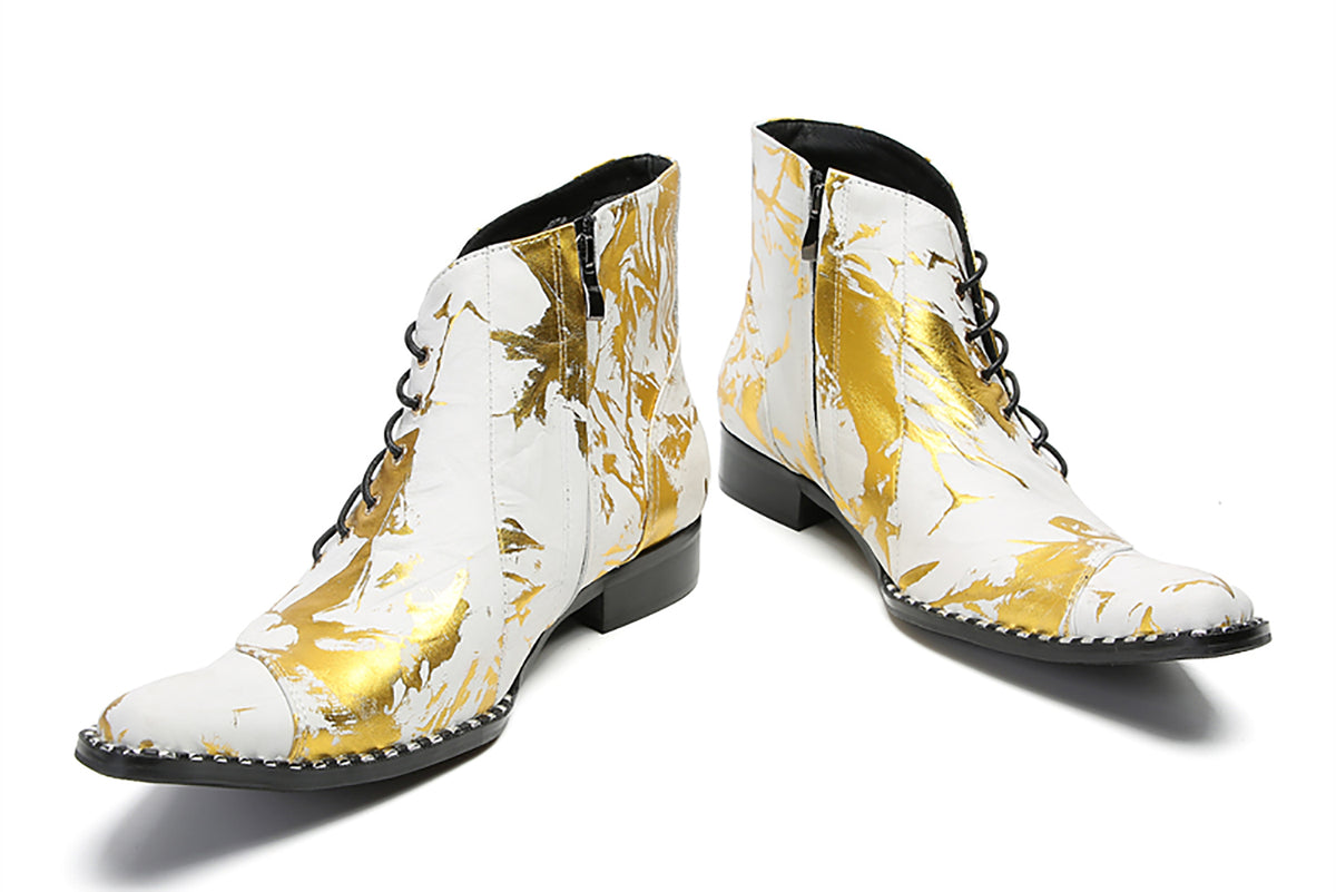 Mens Genuine Leather Casual Dress Lace Ankle Boots