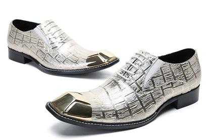 Mens Metal Square Toe Leather Lace Up Fashion Western Oxfords