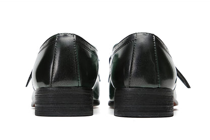 Mens Dress Genuine Leather Plain Toe Tuxedo Buckle Loafers