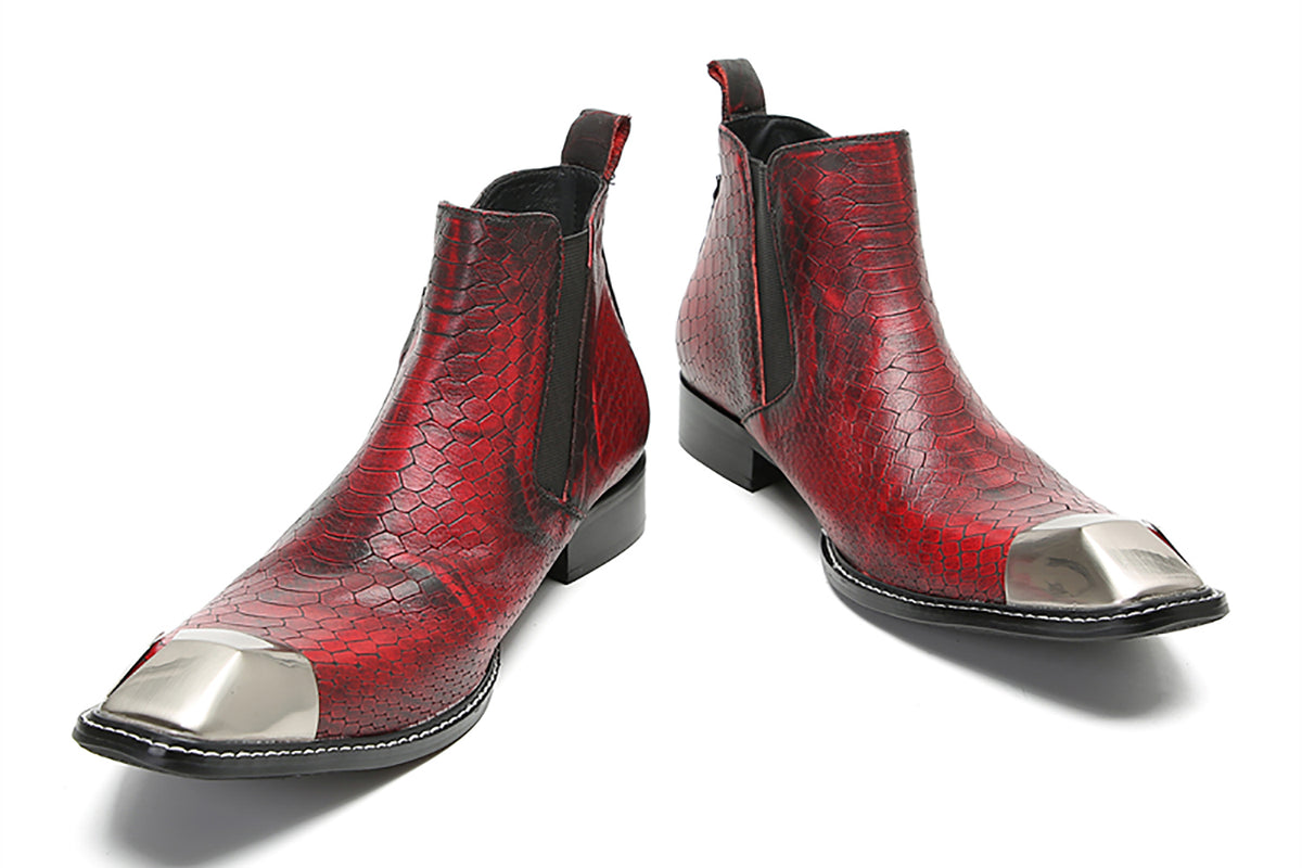 Mens Genunie Leather Metal Square Toe Silp On Buckles Western Chelsea Boots