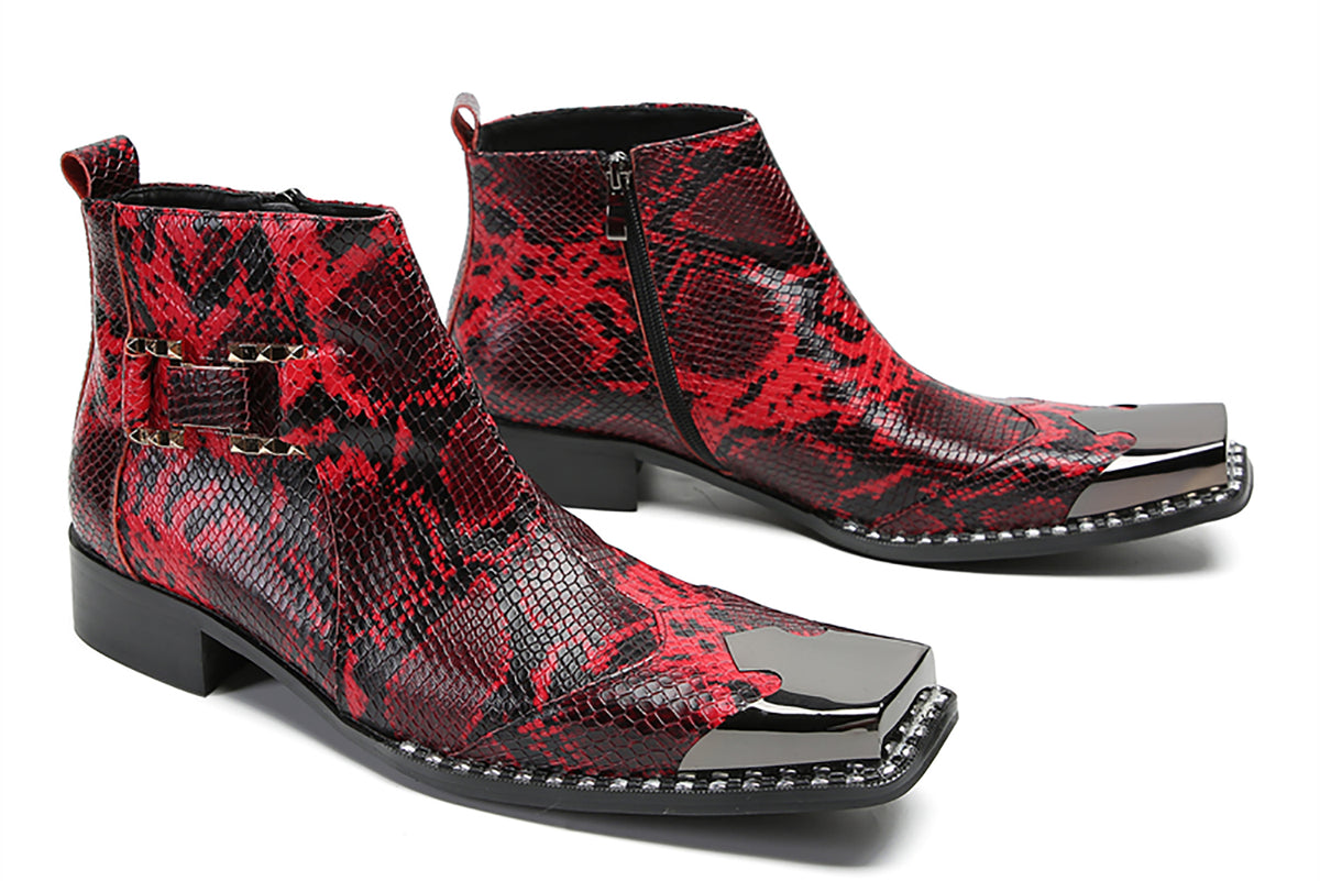 Mens Genunie Leather Black Metal Square Toe Ankle Western Boots
