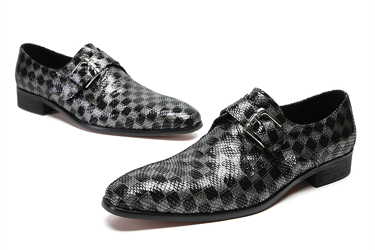 Mens Silp On Dres Leather Plaid Buckle Loafers