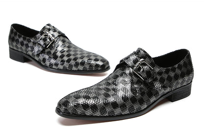 Mens Silp On Dres Leather Plaid Buckle Loafers