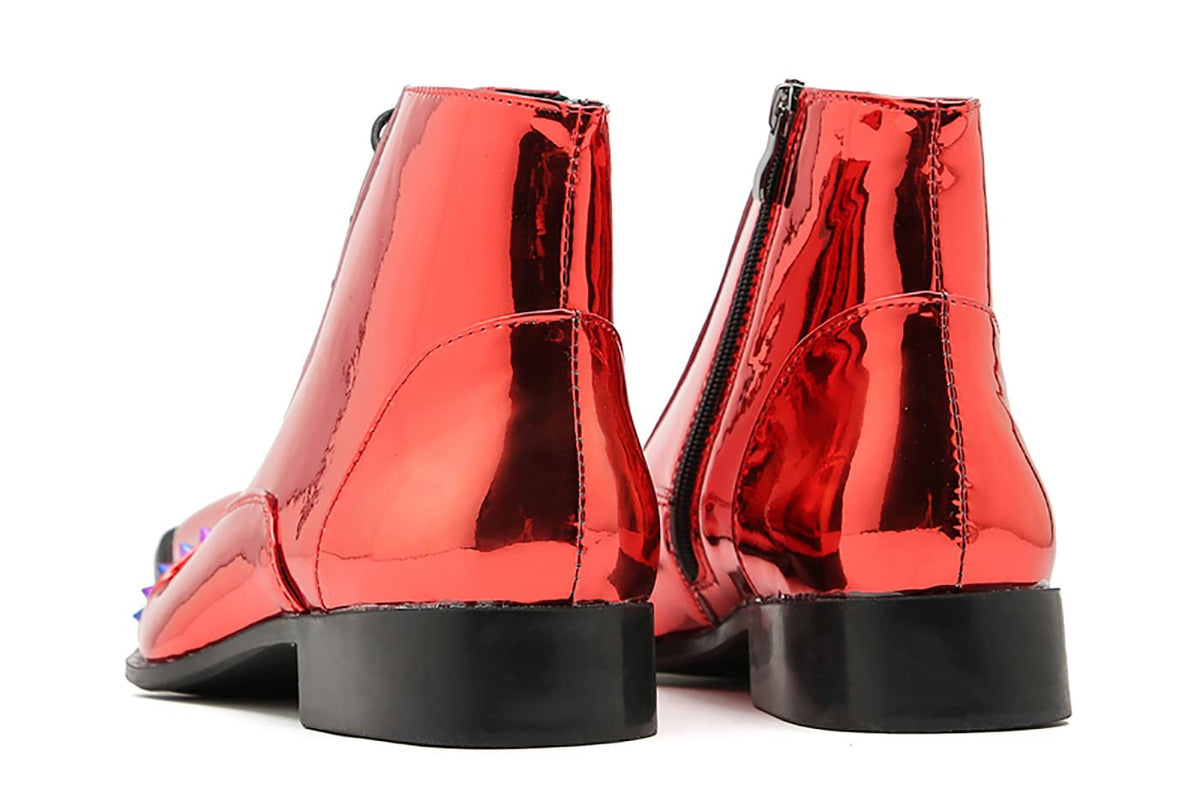 Mens Genunie Leather Colorful Rivets Square Toe Ankle Oxfords Boots