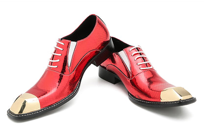 Mens Metal Square Toe Leather Lace Up Fashion Western Oxfords