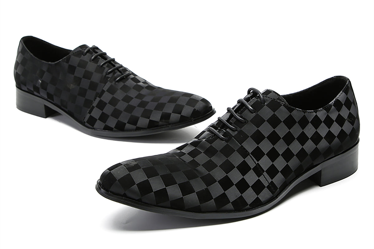 Mens Dress Casual Leather Plaid Fashion Oxfords