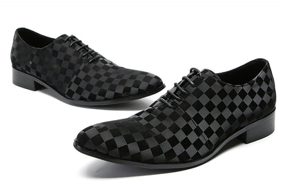 Mens Dress Casual Leather Plaid Fashion Oxfords
