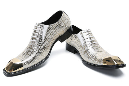 Mens Metal Square Toe Leather Lace Up Fashion Western Oxfords