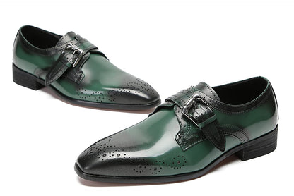 Mens Dress Genuine Leather Plain Toe Tuxedo Buckle Loafers