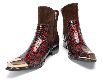 Mens Snakeskin Leather Studded Suede Western Boots