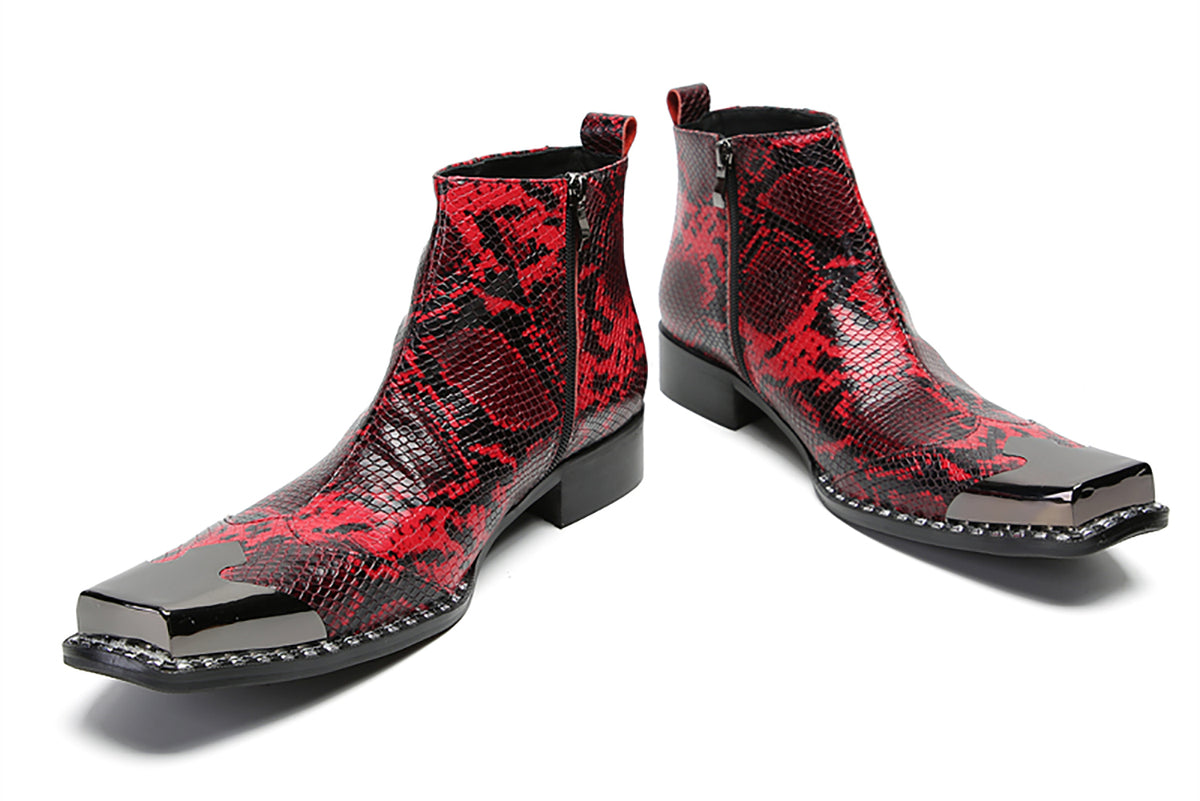 Mens Genunie Leather Black Metal Square Toe Ankle Western Boots