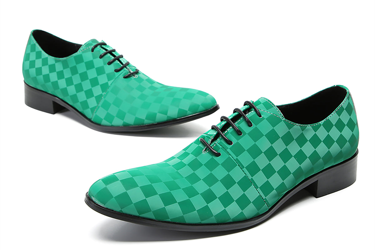 Mens Dress Casual Leather Plaid Fashion Oxfords