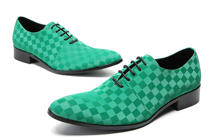 Mens Dress Casual Leather Plaid Fashion Oxfords