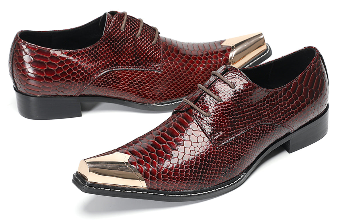 Mens Snake-Print Dress Casual Patent Leather Western Oxfords