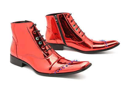 Mens Genunie Leather Colorful Rivets Square Toe Ankle Oxfords Boots
