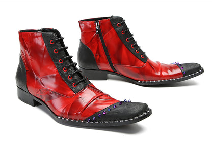 Mens Genuine Leather Casual Dress Colorful Beads Zipper Ankle Oxofrds Boots