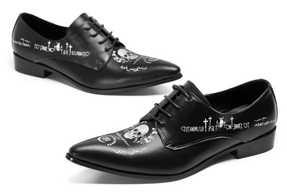 Mens Fashion Dress Casual Skull Halloween Oxfords