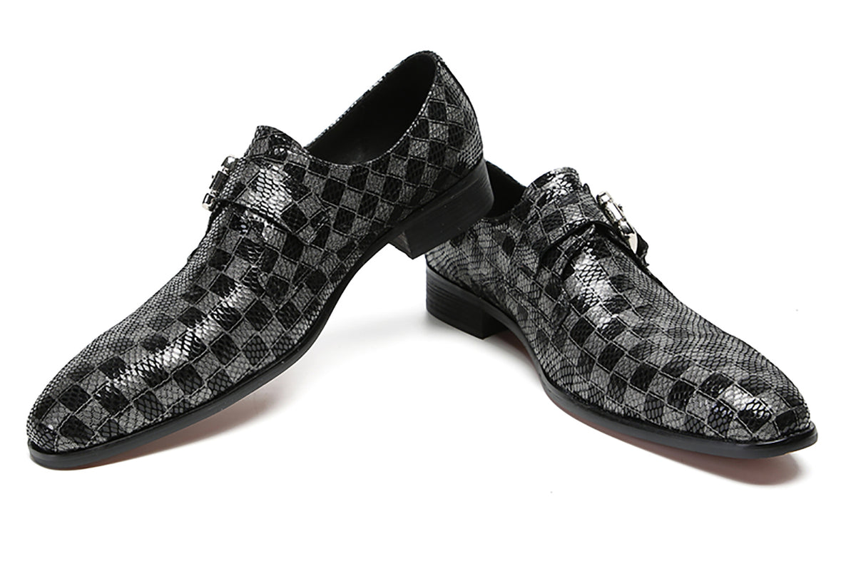 Mens Silp On Dres Leather Plaid Buckle Loafers