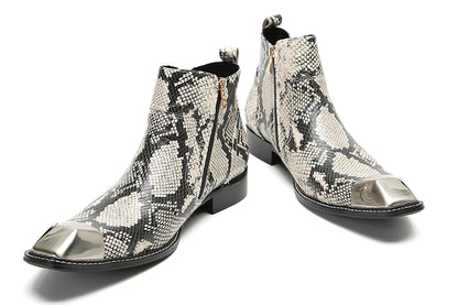 Mens Genunie Leather Metal Square Toe Double Zip Ankle Western Boots