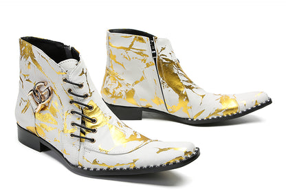 Mens Genuine Leather Casual Dress Lace Ankle Boots