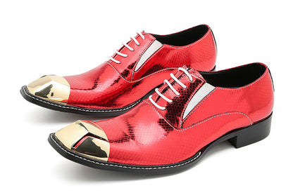 Mens Metal Square Toe Leather Lace Up Fashion Western Oxfords