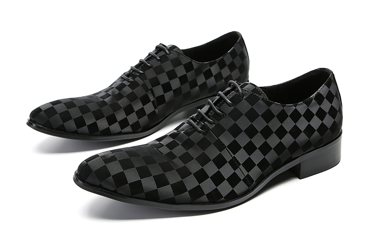 Mens Dress Casual Leather Plaid Fashion Oxfords
