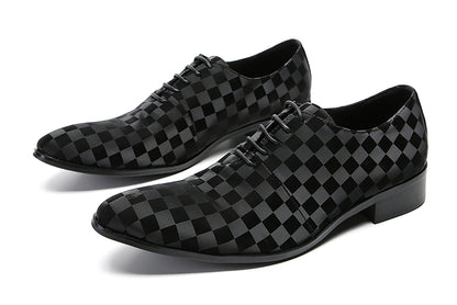 Mens Dress Casual Leather Plaid Fashion Oxfords