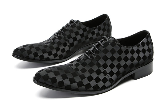 Mens Dress Casual Leather Plaid Fashion Oxfords