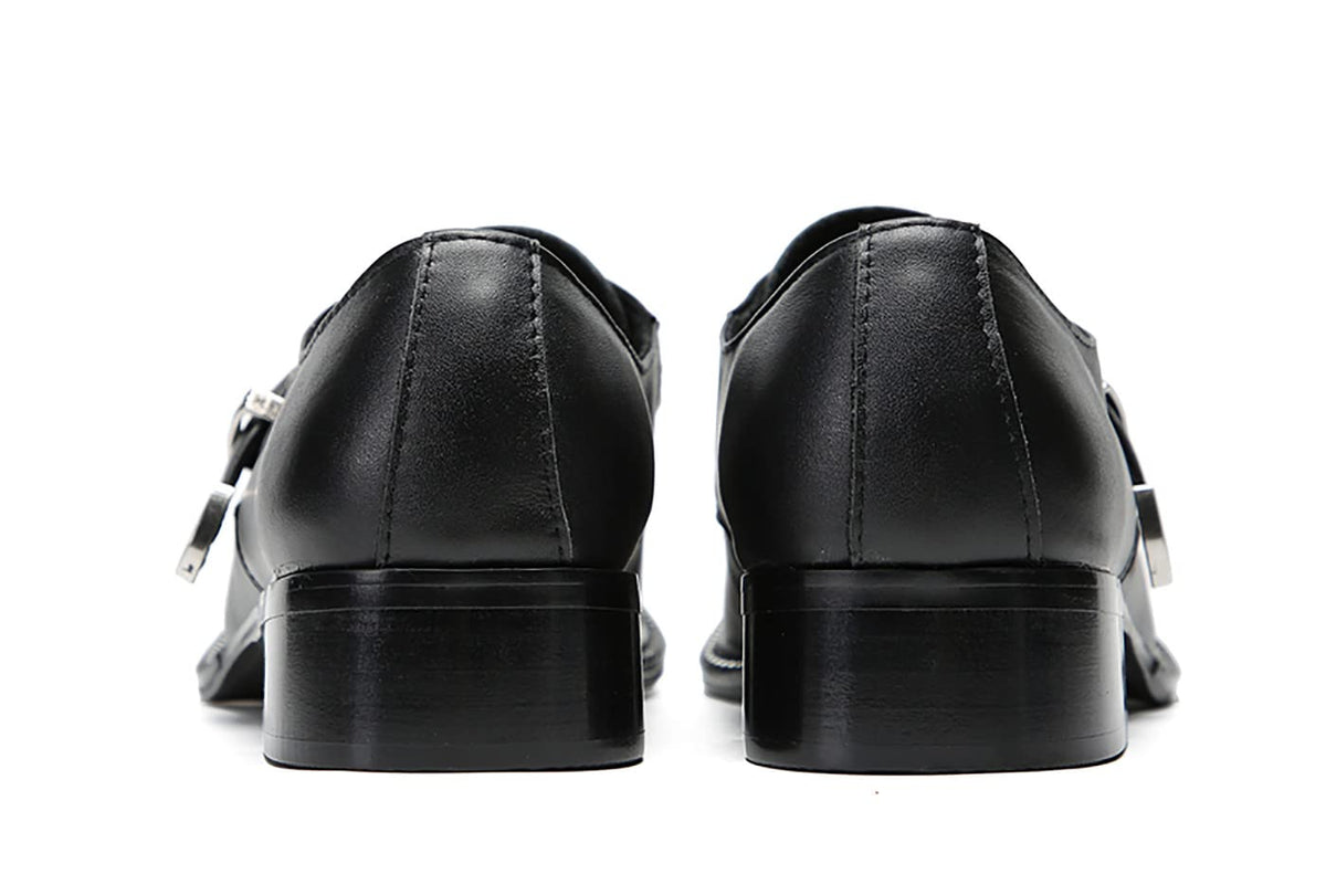 Mens Genunie Leather Buckle Metal Square Toe Western Loafers