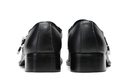 Mens Genunie Leather Buckle Metal Square Toe Western Loafers