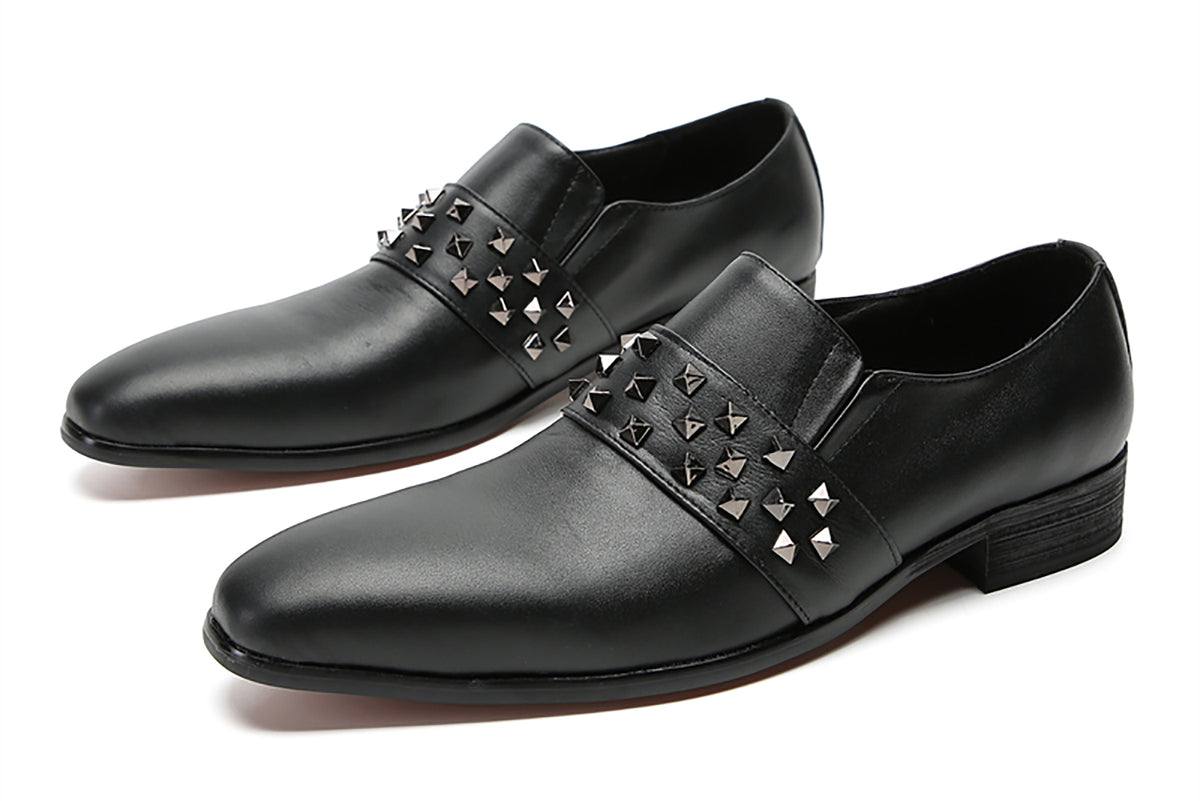 Mens Silp On Dress Formal Leather Rivet Loafers
