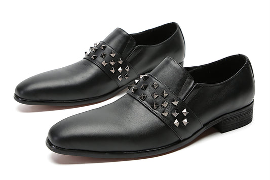 Mens Silp On Dress Formal Leather Rivet Loafers