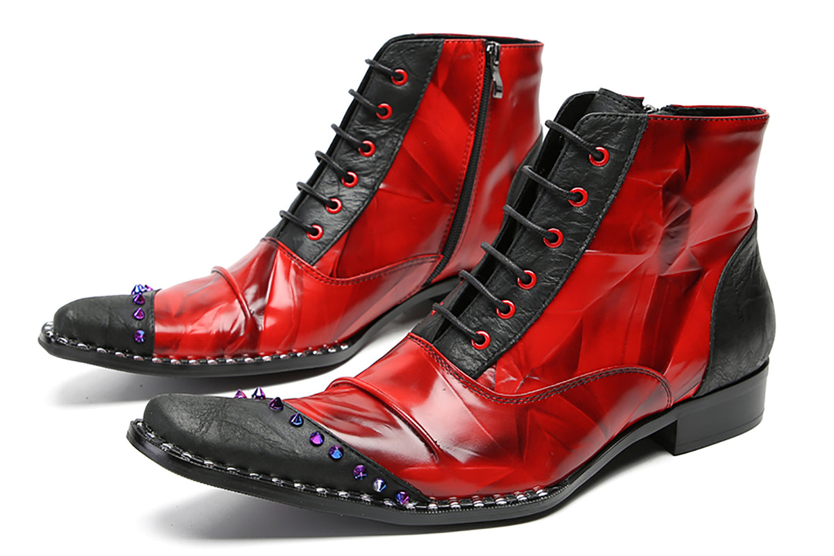 Mens Genuine Leather Casual Dress Colorful Beads Zipper Ankle Oxofrds Boots