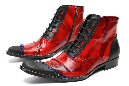 Mens Genuine Leather Casual Dress Colorful Beads Zipper Ankle Oxofrds Boots
