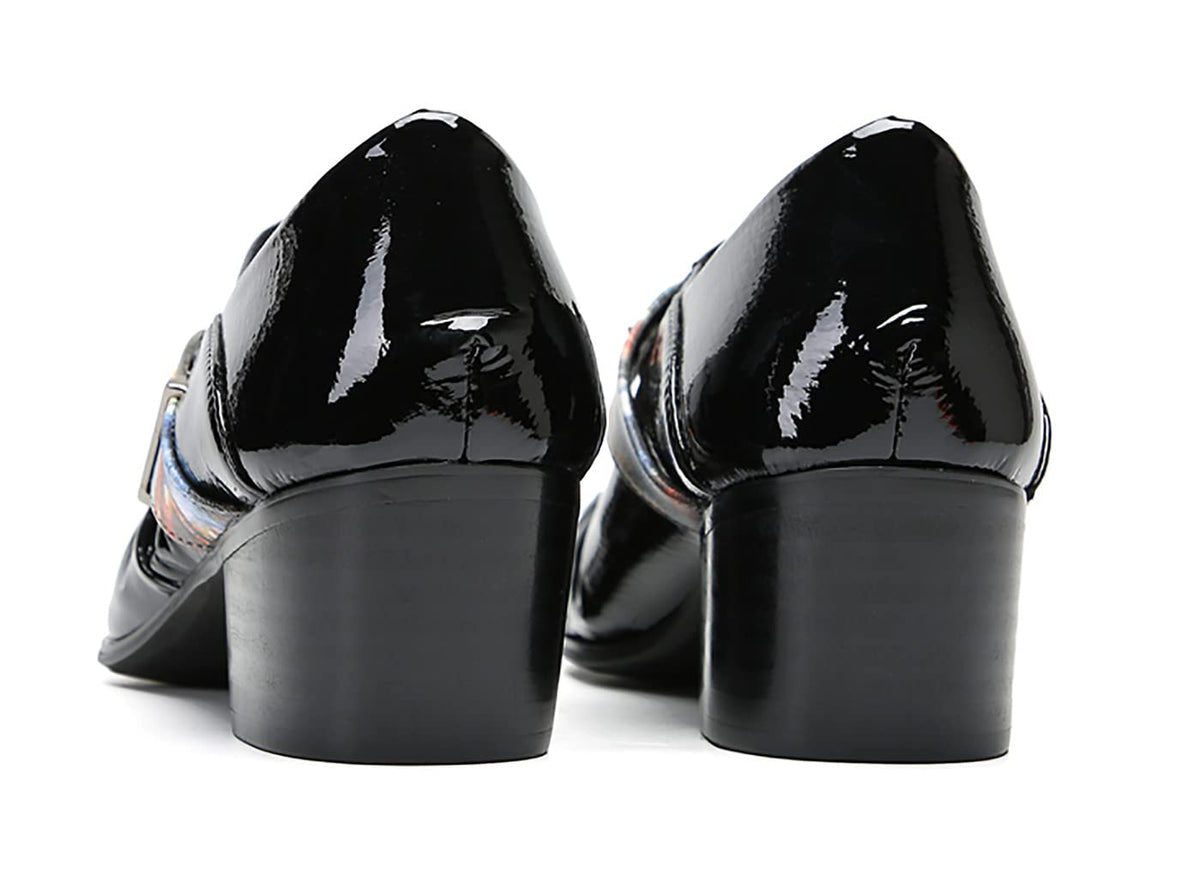 Mens Genunie Leather Casual Dress Slip On Buckle Two Tone Heel Loafers