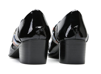 Mens Genunie Leather Casual Dress Slip On Buckle Two Tone Heel Loafers
