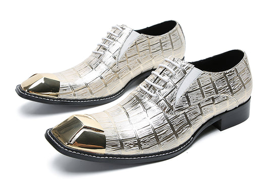 Mens Metal Square Toe Leather Lace Up Fashion Western Oxfords