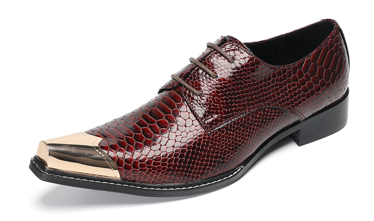 Mens Snake-Print Dress Casual Patent Leather Western Oxfords