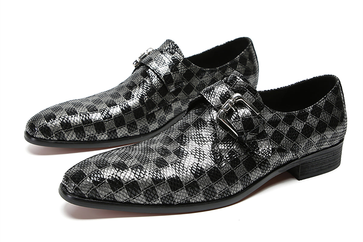 Mens Silp On Dres Leather Plaid Buckle Loafers