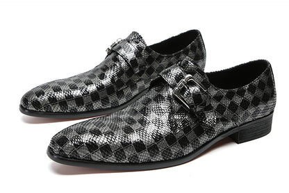 Mens Silp On Dres Leather Plaid Buckle Loafers