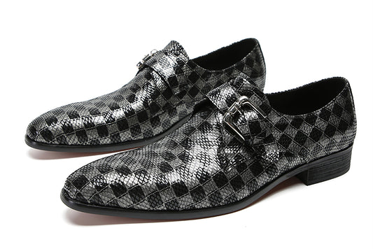 Mens Silp On Dres Leather Plaid Buckle Loafers