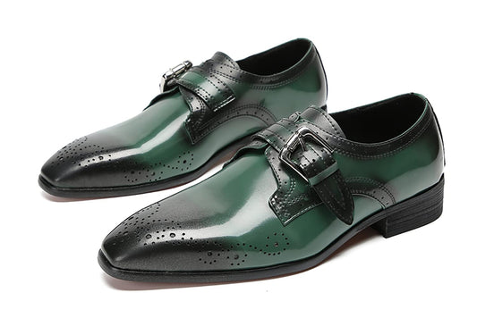 Mens Dress Genuine Leather Plain Toe Tuxedo Buckle Loafers