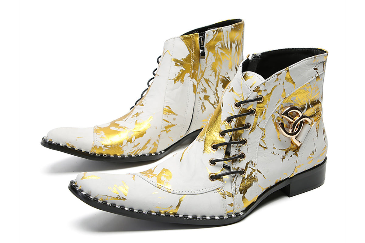 Mens Genuine Leather Casual Dress Lace Ankle Boots