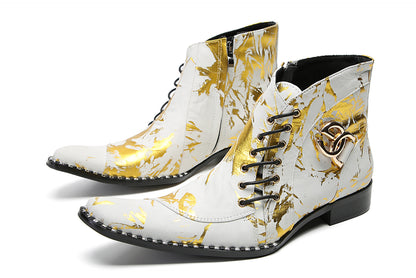 Mens Genuine Leather Casual Dress Lace Ankle Boots
