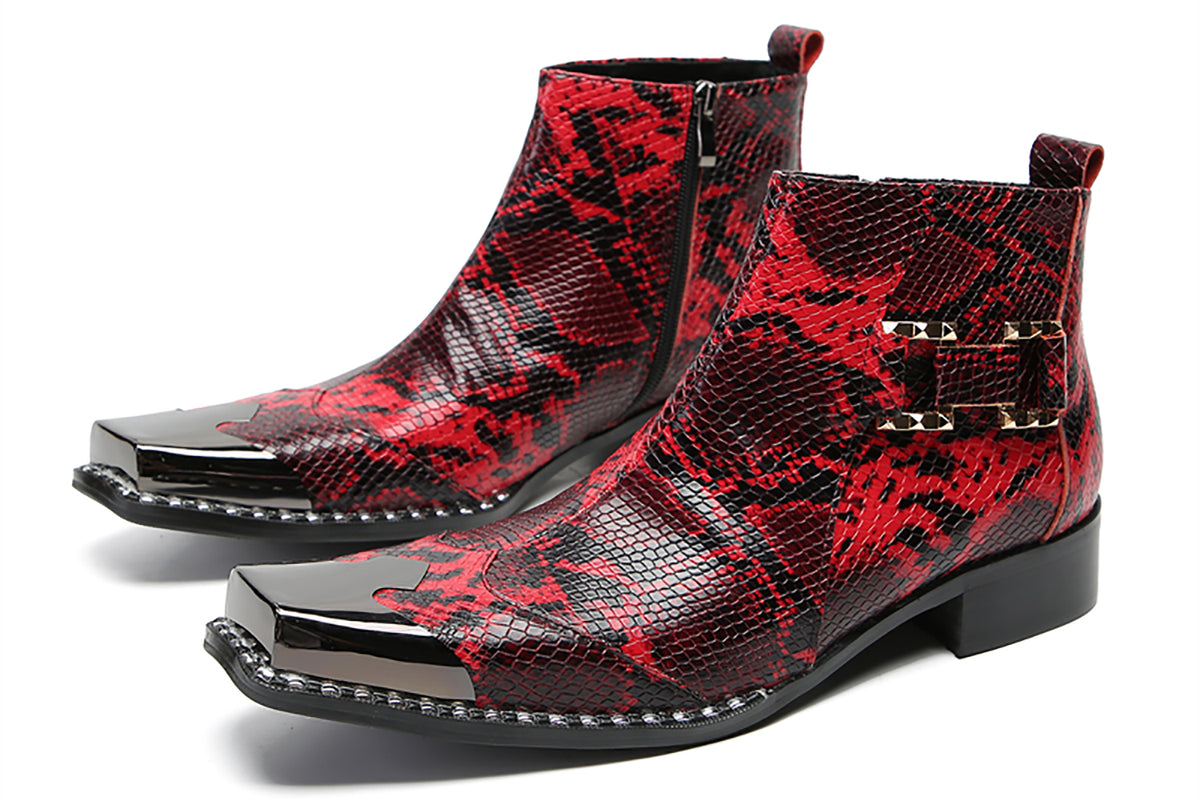 Mens Genunie Leather Black Metal Square Toe Ankle Western Boots