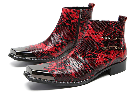 Mens Genunie Leather Black Metal Square Toe Ankle Western Boots