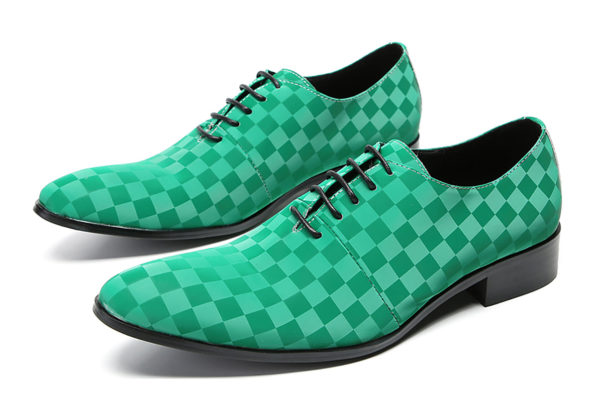 Mens Dress Casual Leather Plaid Fashion Oxfords